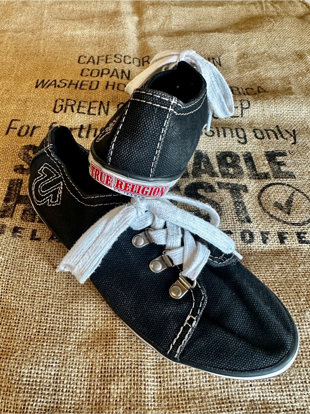 TRUE RELIGION Black Canvas Lace-Up Sneakers